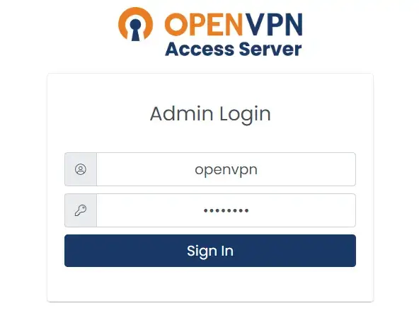OpenVPN yönetici arayüzü giriş ekranı